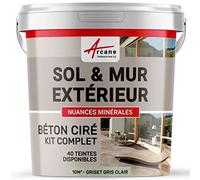 Béton Ciré Extérieur Sol, Mur, Terrasse 10 m² Griset Gris Clair | Haute Résistance Uv, Bonne Opacité, Temps Ouvert 4H, Adhérence Tous Supports, Vernis Anti-Taches - Arcane Industries