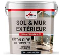 Béton Ciré Extérieur Sol, Mur, Terrasse 2 m² Aronia Gris Noir | Haute Résistance Uv, Bonne Opacité, Temps Ouvert 4H, Adhérence Tous Supports, Vernis Anti-Taches - Arcane Industries
