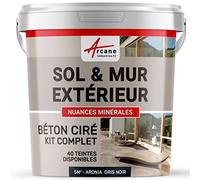 Béton Ciré Extérieur Sol, Mur, Terrasse 5 m² Aronia Gris Noir | Haute Résistance Uv, Bonne Opacité, Temps Ouvert 4H, Adhérence Tous Supports, Vernis Anti-Taches - Arcane Industries