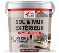 Béton Ciré Extérieur Sol, Mur, Terrasse 5 m² (en 2 couches) Airelles Rouge | Haute Résistance Uv, Bonne Opacité, Temps Ouvert 4H, Adhérence Tous Supports, Vernis Anti-Taches - Arcane Industries