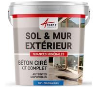 Béton Ciré Extérieur Sol, Mur, Terrasse 5 m² (en 2 couches) Bleu Prusse | Haute Résistance Uv, Bonne Opacité, Temps Ouvert 4H, Adhérence Tous Supports, Vernis Anti-Taches - Arcane Industries