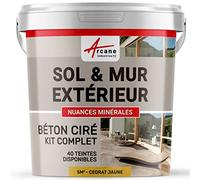 Béton Ciré Extérieur Sol, Mur, Terrasse 5 m² (en 2 couches) Cédrat Jaune | Haute Résistance Uv, Bonne Opacité, Temps Ouvert 4H, Adhérence Tous Supports, Vernis Anti-Taches - Arcane Industries