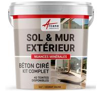 Béton Ciré Extérieur Sol, Mur, Terrasse 5 m² (en 2 couches) Cédrat Jaune | Haute Résistance Uv, Bonne Opacité, Temps Ouvert 4H, Adhérence Tous Supports, Vernis Anti-Taches - Arcane Industries