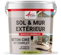 Béton Ciré Extérieur Sol, Mur, Terrasse 5 m² (en 2 couches) Chayote Vert | Haute Résistance Uv, Bonne Opacité, Temps Ouvert 4H, Adhérence Tous Supports, Vernis Anti-Taches - Arcane Industries