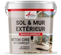 Béton Ciré Extérieur Sol, Mur, Terrasse 5 m² (en 2 couches) Crème Ivoire | Haute Résistance Uv, Bonne Opacité, Temps Ouvert 4H, Adhérence Tous Supports, Vernis Anti-Taches - Arcane Industries