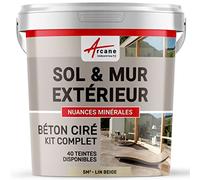 Béton Ciré Extérieur Sol, Mur, Terrasse 5 m² (en 2 couches) Lin Beige | Haute Résistance Uv, Bonne Opacité, Temps Ouvert 4H, Adhérence Tous Supports, Vernis Anti-Taches - Arcane Industries
