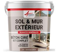 Béton Ciré Extérieur Sol, Mur, Terrasse 5 m² (en 2 couches) Marengo Brun | Haute Résistance Uv, Bonne Opacité, Temps Ouvert 4H, Adhérence Tous Supports, Vernis Anti-Taches - Arcane Industries