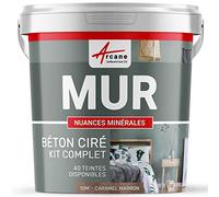 Béton Ciré Mur, Kit Complet Primaire, Vernis 10 m² Caramel Marron | Kit Complet, Décore et Protège les Murs, Temps Ouvert Prolongé, Fine Granulométrie, 40 Coloris - Arcane Industries