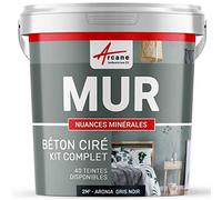 Béton Ciré Mur, Kit Complet Primaire, Vernis 2 m² Aronia Gris Noir