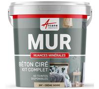 Béton Ciré Mur, Kit Complet Primaire, Vernis 2 m² Crème Ivoire | Kit Complet, Décore et Protège les Murs, Temps Ouvert Prolongé, Fine Granulométrie, 40 Coloris - Arcane Industries