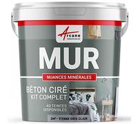 Béton Ciré Mur, Kit Complet Primaire, Vernis 2 m² Titane Gris Clair | Kit Complet, Décore et Protège les Murs, Temps Ouvert Prolongé, Fine Granulométrie, 40 Coloris - Arcane Industries