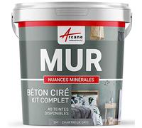 Béton Ciré Mur, Kit Complet Primaire, Vernis 5 m² Chartreux - Gris | Kit Complet, Décore et Protège les Murs, Temps Ouvert Prolongé, Fine Granulométrie, 40 Coloris - Arcane Industries