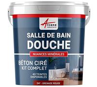 Béton Ciré Salle de Bain, Douche Italienne 2 m² Grenade Rouge | Kit Complet Imperméable, Sols et Parois de Douche Italienne, Surface Lisse sans Joints, 40 Coloris - Arcane Industries