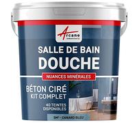 Béton Ciré Salle de Bain, Douche Italienne 5 m² Canard Gris Bleuté | Kit Complet Imperméable, Sols et Parois de Douche Italienne, Surface Lisse sans Joints, 40 Coloris - Arcane Industries