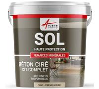 Béton Ciré Sol, Kit avec Primaire et Vernis 10 m² Crème Ivoire | Sols Intérieurs et Extérieurs, Très Haute Résistance, Ne Raye Pas, Ne Glisse Pas, Vernis Anti-Taches - Arcane Industries