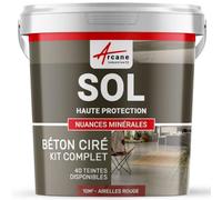 Béton Ciré Sol, Kit avec Primaire et Vernis 10 m² (en 2 couches) Airelles Rouge