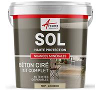 Béton Ciré Sol, Kit avec Primaire et Vernis 10 m² (en 2 couches) Lin Beige | Sols Intérieurs et Extérieurs, Très Haute Résistance, Ne Raye Pas, Ne Glisse Pas, Vernis Anti-Taches - Arcane Industries