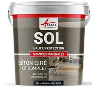 Béton Ciré Sol, Kit avec Primaire et Vernis 2 m² Aronia Gris Noir | Sols Intérieurs et Extérieurs, Très Haute Résistance, Ne Raye Pas, Ne Glisse Pas, Vernis Anti-Taches - Arcane Industries