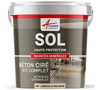 Béton Ciré Sol, Kit avec Primaire et Vernis 2 m² Chinchilla Gris Beige | Sols Intérieurs et Extérieurs, Très Haute Résistance, Ne Raye Pas, Ne Glisse Pas, Vernis Anti-Taches - Arcane Industries