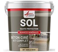 Béton Ciré Sol, Kit avec Primaire et Vernis 2 m² Vanille Beige | Sols Intérieurs et Extérieurs, Très Haute Résistance, Ne Raye Pas, Ne Glisse Pas, Vernis Anti-Taches - Arcane Industries