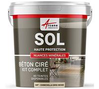 Béton Ciré Sol, Kit avec Primaire et Vernis 5 m² Chinchilla Gris Beige | Sols Intérieurs et Extérieurs, Très Haute Résistance, Ne Raye Pas, Ne Glisse Pas, Vernis Anti-Taches - Arcane Industries