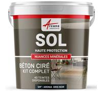 Béton Ciré Sol, Kit avec Primaire et Vernis 5 m² (en 2 couches) Aronia Gris Noir