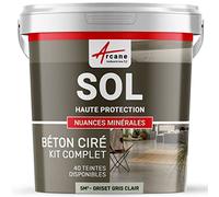 Béton Ciré Sol, Kit avec Primaire et Vernis 5 m² Griset Gris Clair | Sols Intérieurs et Extérieurs, Très Haute Résistance, Ne Raye Pas, Ne Glisse Pas, Vernis Anti-Taches - Arcane Industries