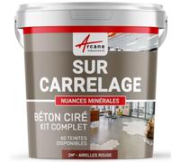 Béton Ciré sur Carrelage, Sol Mur 2 m² (en 2 couches) Airelles Rouge | Cuisine, Salle de Bain, Plan de Travail, Accroche Renforcée, Anti-Taches, Résistant, Kit Complet - Arcane Industries