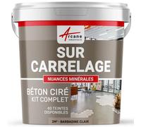 Béton Ciré sur Carrelage, Sol Mur 2 m² (en 2 couches) Barbadine Clair | Cuisine, Salle de Bain, Plan de Travail, Accroche Renforcée, Anti-Taches, Résistant, Kit Complet - Arcane Industries