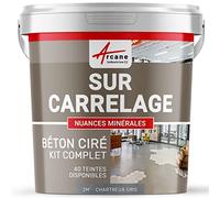 Béton Ciré sur Carrelage, Sol Mur 2 m² (en 2 couches) Chartreux - Gris | Cuisine, Salle de Bain, Plan de Travail, Accroche Renforcée, Anti-Taches, Résistant, Kit Complet - Arcane Industries