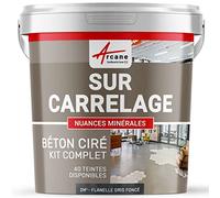 Béton Ciré sur Carrelage, Sol Mur 2 m² (en 2 couches) Flanelle Gris Foncé | Cuisine, Salle de Bain, Plan de Travail, Accroche Renforcée, Anti-Taches, Résistant, Kit Complet - Arcane Industries
