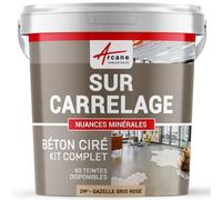 Béton Ciré sur Carrelage, Sol Mur 2 m² (en 2 couches) Gazelle Gris Rose | Cuisine, Salle de Bain, Plan de Travail, Accroche Renforcée, Anti-Taches, Résistant, Kit Complet - Arcane Industries