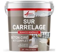 Béton Ciré sur Carrelage, Sol Mur 5 m² (en 2 couches) Airelles Rouge | Cuisine, Salle de Bain, Plan de Travail, Accroche Renforcée, Anti-Taches, Résistant, Kit Complet - Arcane Industries