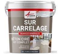 Béton Ciré sur Carrelage, Sol Mur 5 m² (en 2 couches) Flanelle Gris Foncé | Cuisine, Salle de Bain, Plan de Travail, Accroche Renforcée, Anti-Taches, Résistant, Kit Complet - Arcane Industries