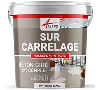 Béton Ciré sur Carrelage, Sol Mur 5 m² (en 2 couches) Isatis Blanc | Cuisine, Salle de Bain, Plan de Travail, Accroche Renforcée, Anti-Taches, Résistant, Kit Complet - Arcane Industries