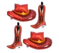 BETOOKY Ballons en Aluminium Accessoires Photo Marron Lot de 4 Forme Chapeau de Cowboy et Bottes, Décoration de Fête Western pour Anniversaire Cowboy