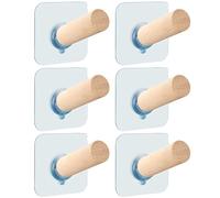 BETOOKY Crochets Muraux Adhésifs en Bois Multipurpose 6pcs, Design Nordique, sans Perçage, Extra Longs 2x5cm, pour Clés et Écouteurs sur Carrelage ou Verre