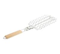 BETOOKY Filet Argenté de Acier Grill Saucisses Inoxydable à et au en Poignée en Bois Résistant Feu Pratique pour Barbecue Extérieur et Ailes de Poulet