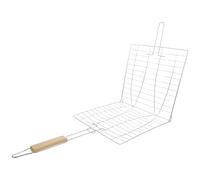 BETOOKY Grille de Cuisson Pliable en Fer Galvanisé Argenté avec Double Couche et Poignée en Bois, pour Barbecue Extérieur et Cuisson Facile de Viande et Légumes
