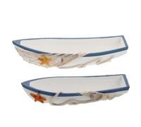 BETOOKY Maquette de Bateau Méditerranéen Lot de 2 Pièces Décorative en Panneau de Densité Blanc Décoration Élégante et Créative pour Maison et Bureau