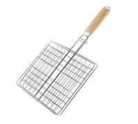 BETOOKY Panier à Griller Barbecue en Acier Inoxydable, Poignée Bois | Format Carré, Outil pour Steak et Aliments, Usage Camping et Pique-niques, Prise Isolante