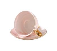 BETOOKY Set de Tasses à Café Design Moderne et Utilitaire 250ml en Céramique Rouge avec Soucoupes Motif Marbre pour Décoration et Usage Quotidien