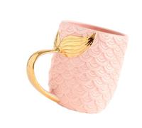 BETOOKY Tasse à Café en Céramique Mug Sirène Rose avec Poignée Queue de Sirène Dorée Présent Anniversaire et Thanksgiving pour Boissons Chaudes et Froides