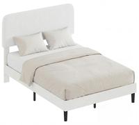 Bett - Lit avec tête de lit rembourrée - Double - Revêtement en imitation mouton/velours - Tête de lit réglable en hauteur - Sommier à lattes en bois - 135x190 cm - Sans espace de rangement - Blanc