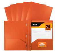Better Office Products dossiers Plastique Orange 2 Pocket avec dents, lourd, format Lettre Poly dossiers, Lot de 24, fermeture en métal avec 3 dents, clips, Orange