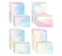 Better Office Products Ensemble de mini papeterie, 100 pièces (50 feuilles d'aquarelle lignées + 50 enveloppes assorties), 14 x 21 cm, 12 designs uniques, impression double face, papier ligné sur un