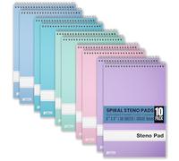 Better Office Products Lot de 10 blocs Steno à spirale, 15,2 x 22,9 cm, 80 feuilles, papier blanc, règle Gregg, couvertures de couleurs pastel assorties, 10 carnets Steno