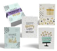 Better Office Products Lot de 100 cartes d'anniversaire - 10,2 x 15,2 cm - 4 motifs de couverture - Intérieur vierge - Avec enveloppes - Collection Elegant Gold
