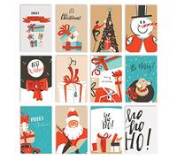 Better Office Products Lot de 100 cartes de vœux de Noël, 10,2 x 15,2 cm, 12 motifs illustratifs personnalisés, intérieur vierge, avec enveloppes, lot de 100 cartes de Noël