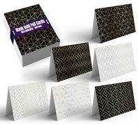 Better Office Products Lot de 100 cartes de vœux pour toutes les occasions, cartes vierges assorties, 10,2 x 15,2 cm, 6 motifs géométriques élégants en feuille d'or, intérieur vierge, avec enveloppes,